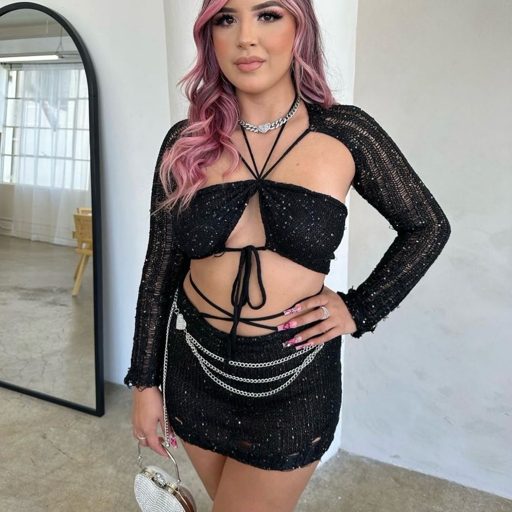 Sparkly Crochet Tie Two Piece Set